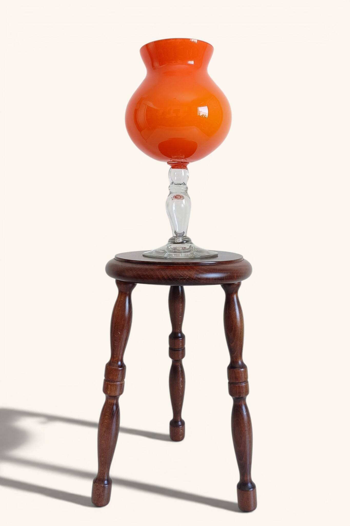 Murano Orange Cased Glass Large Goblet Vase, Italy, 1970s