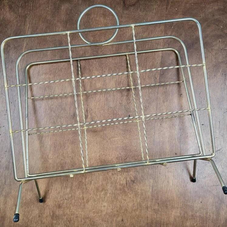Vintage brass magazine rack – Wire design – 1950s/60s