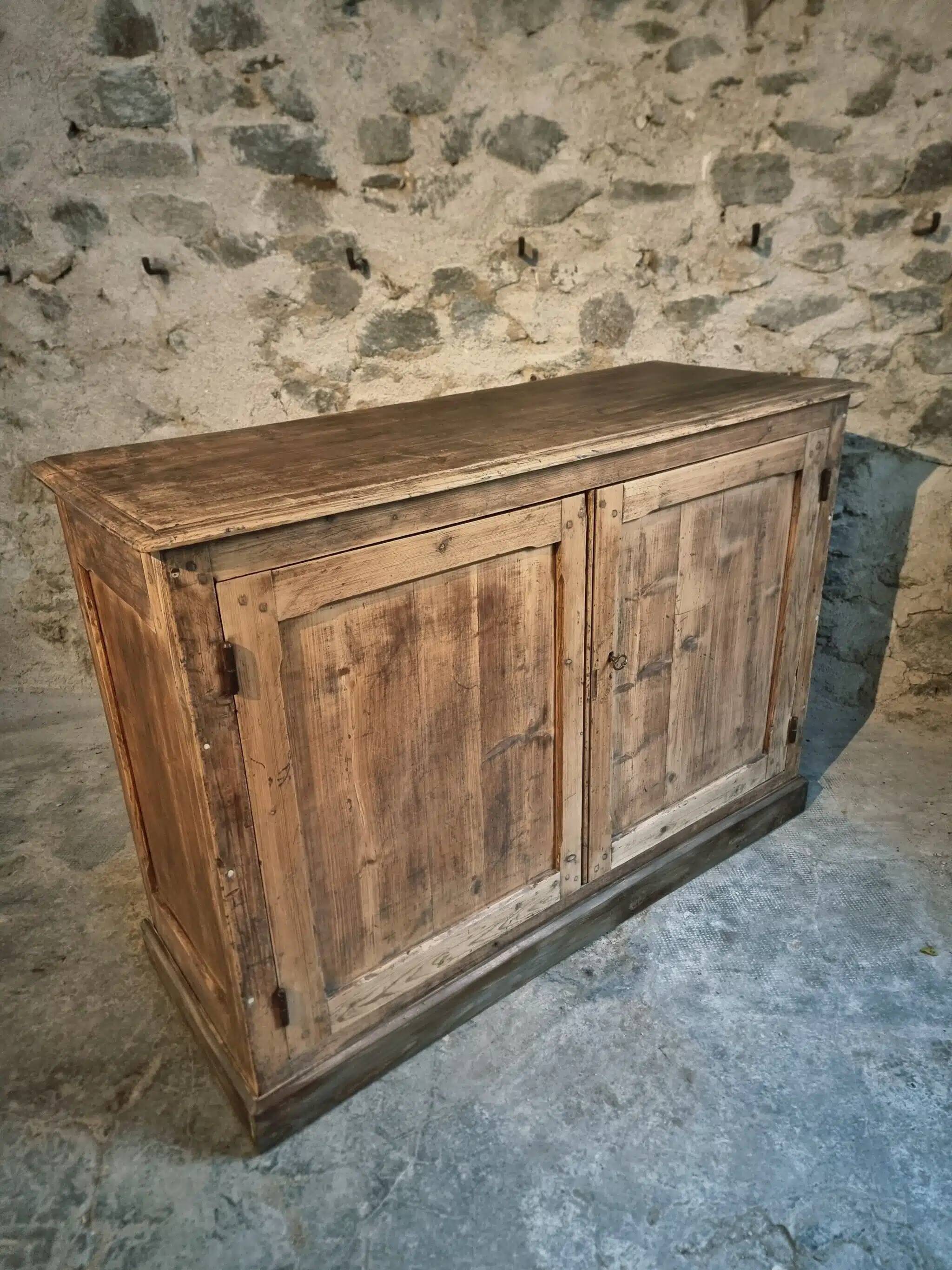 Antique French work cabinet in pine with two doors – rustic country style
