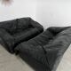 Vintage sofa set roset line Flou Flou designer sofa 80s black leather