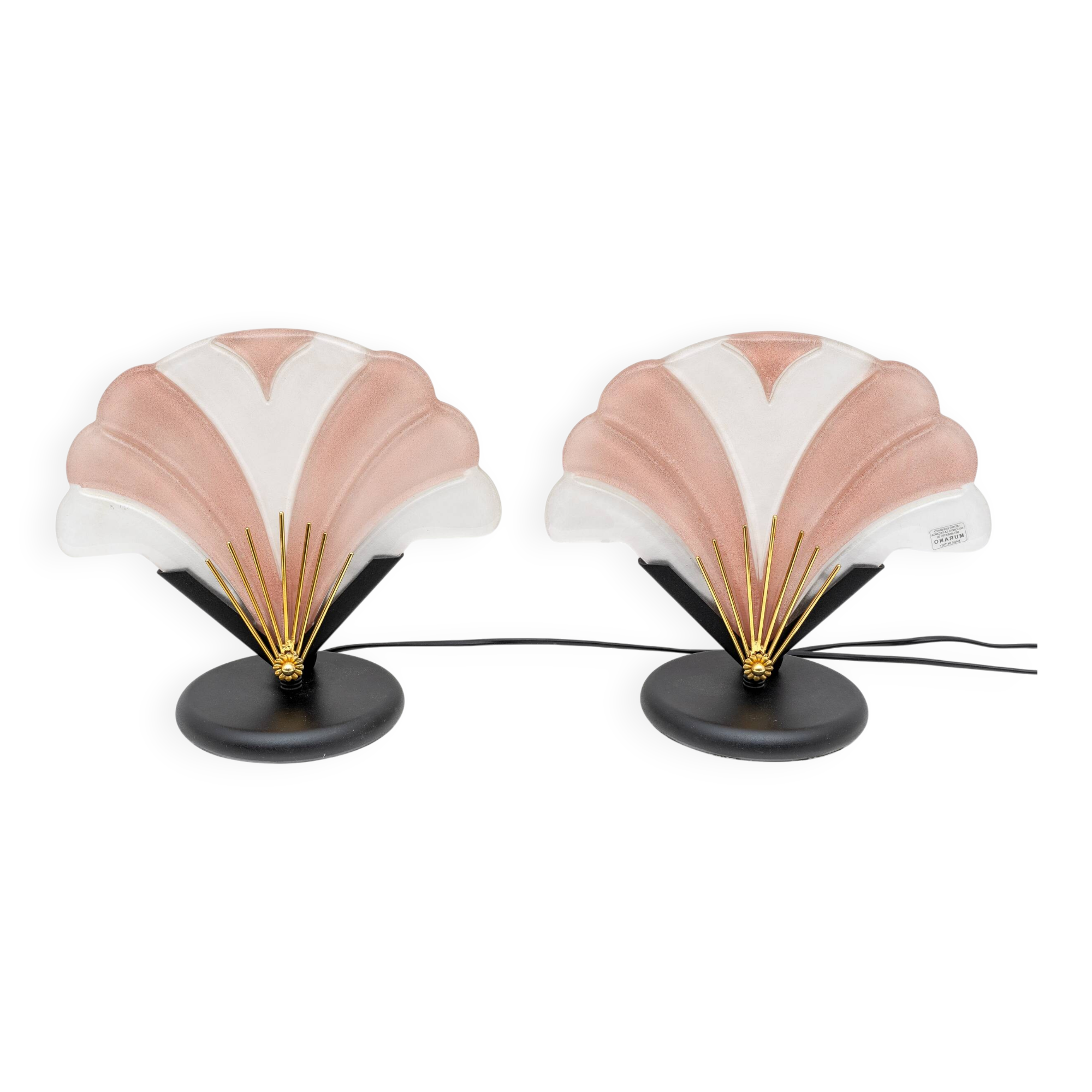 Pair of Art Decò Style Murano Glass Table Lamps, Italy 1970s