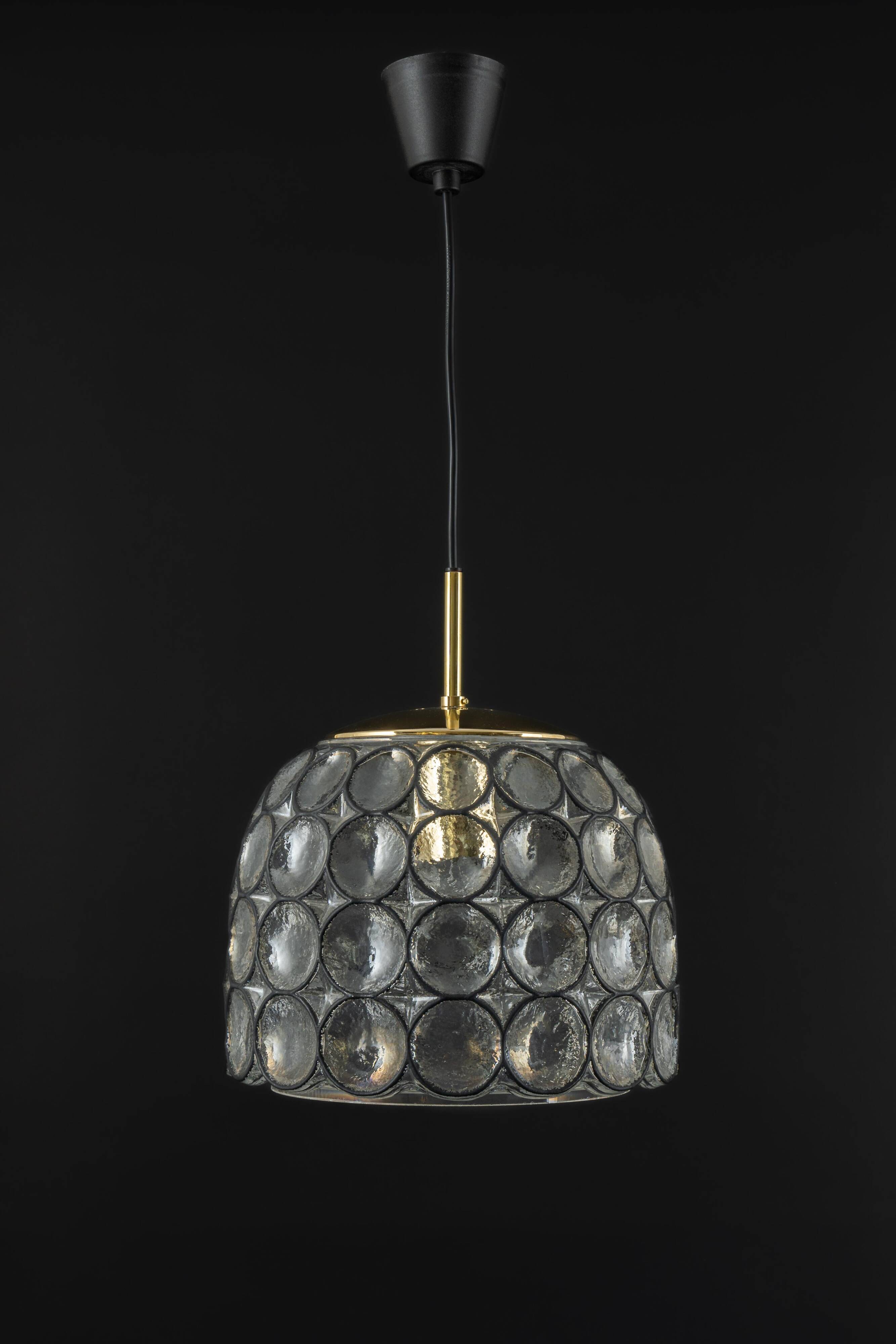 Glass and iron hanging lamp by Limburg, Germany, 1960s