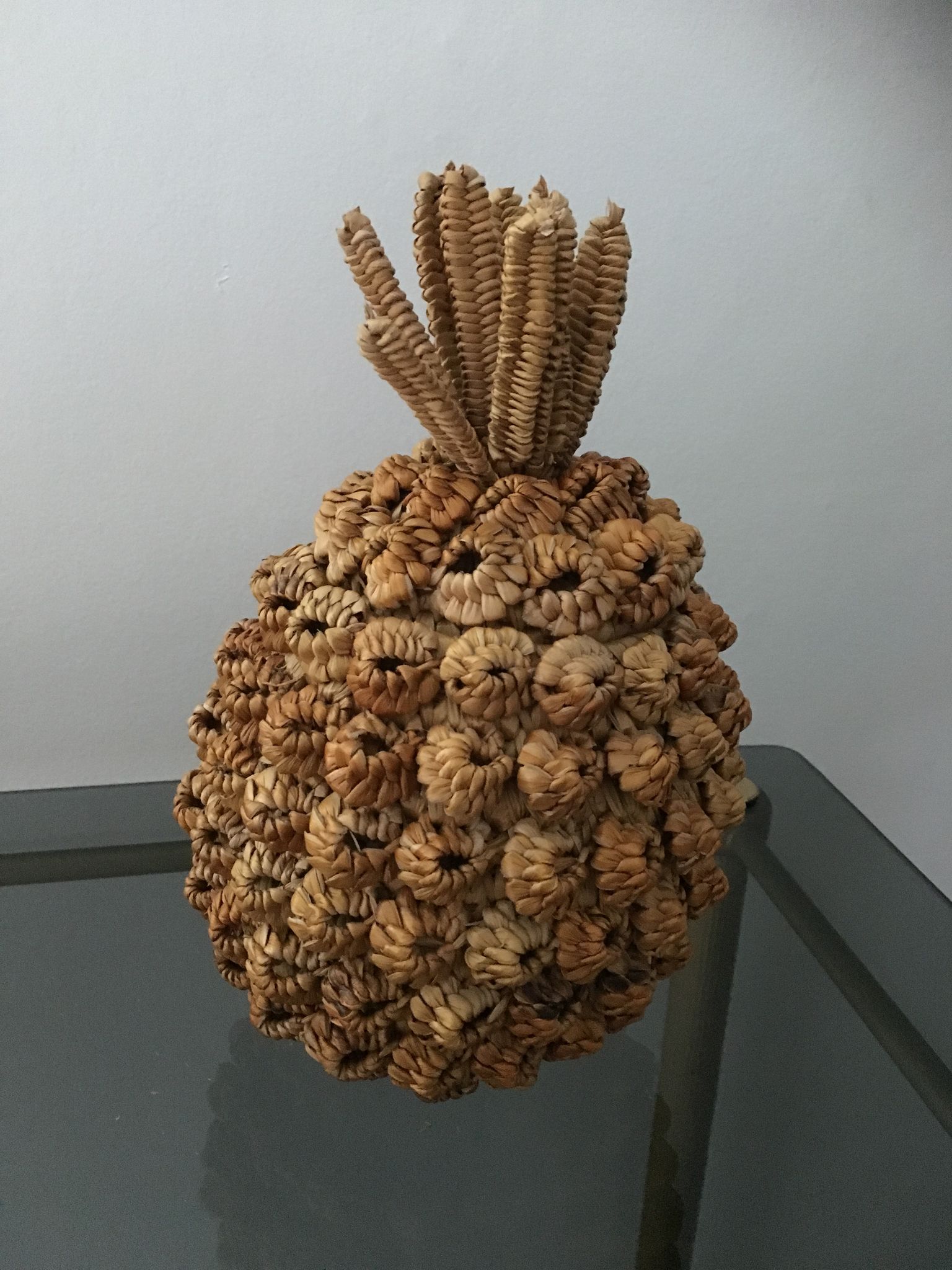 Trash in the form of the pineapple in natural fibers
