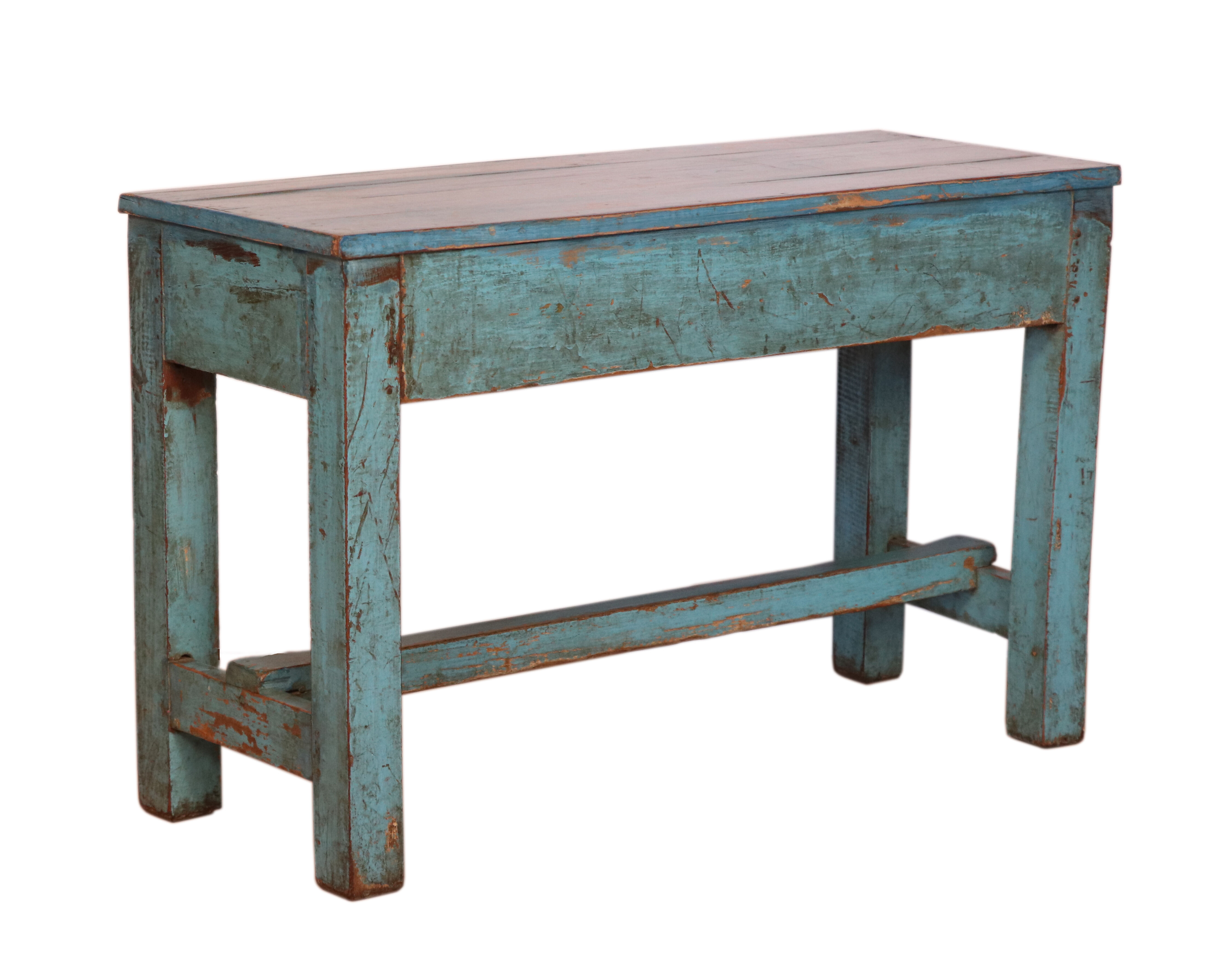Former Burmese teak bench original blue patina