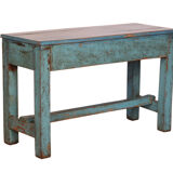 Former Burmese teak bench original blue patina