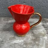 Red Pitcher Vase with Gold Accents Attributed to André Baud - Vallauris