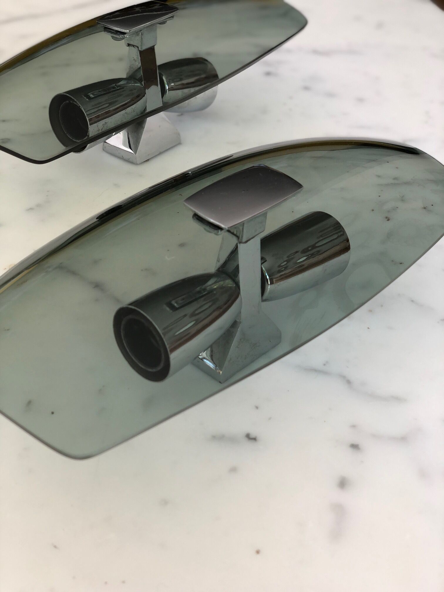 Space Age double fire wall lamps in bluish grey smoked glass