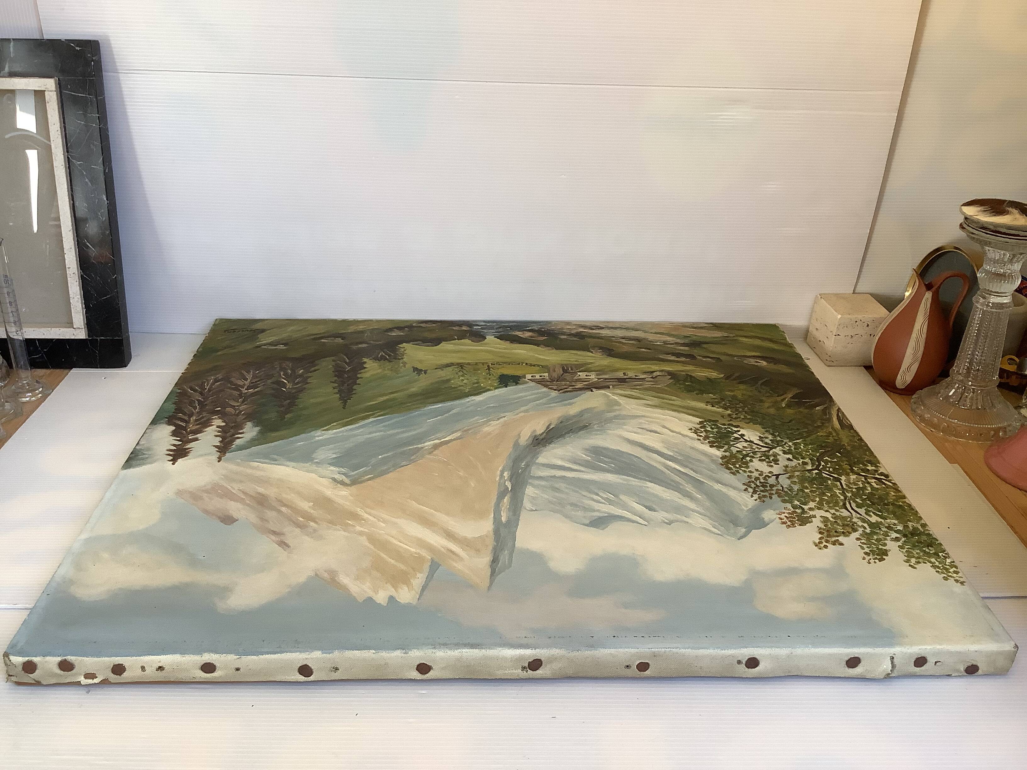 Large mountain landscape painting oil on canvas signed