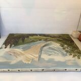 Large mountain landscape painting oil on canvas signed