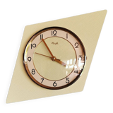 Vintage formica clock silent asymmetrical wall pendulum "Kienzle green"