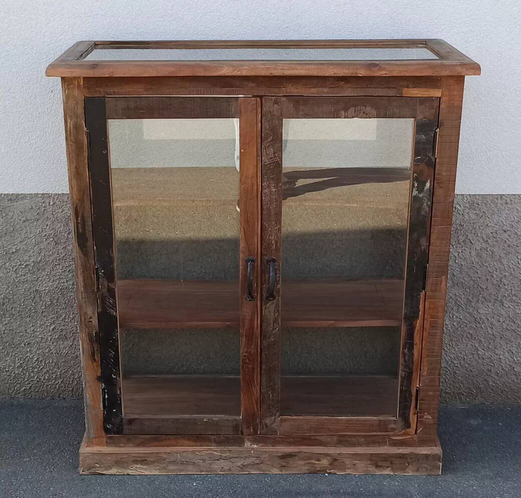 Antique wooden display cabinet with 2 doors