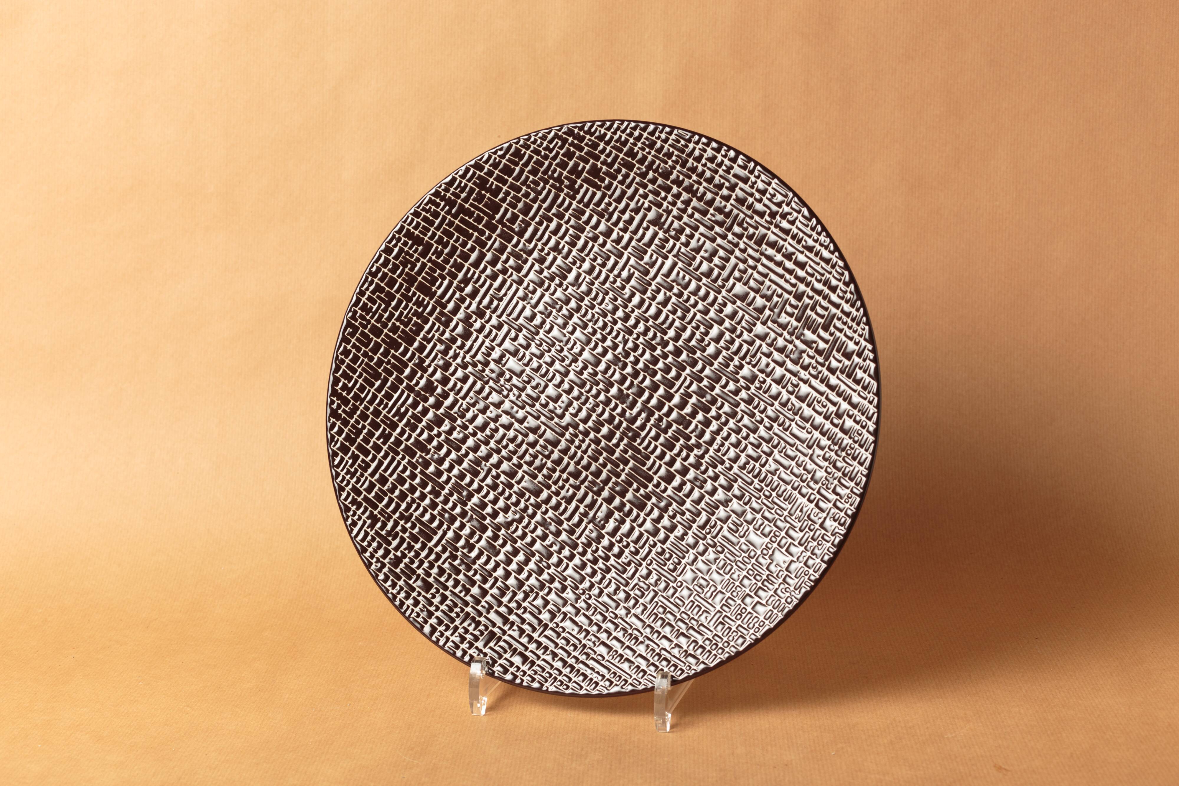 Round dish contemporary sandstone mosaic brown white vintage 1980