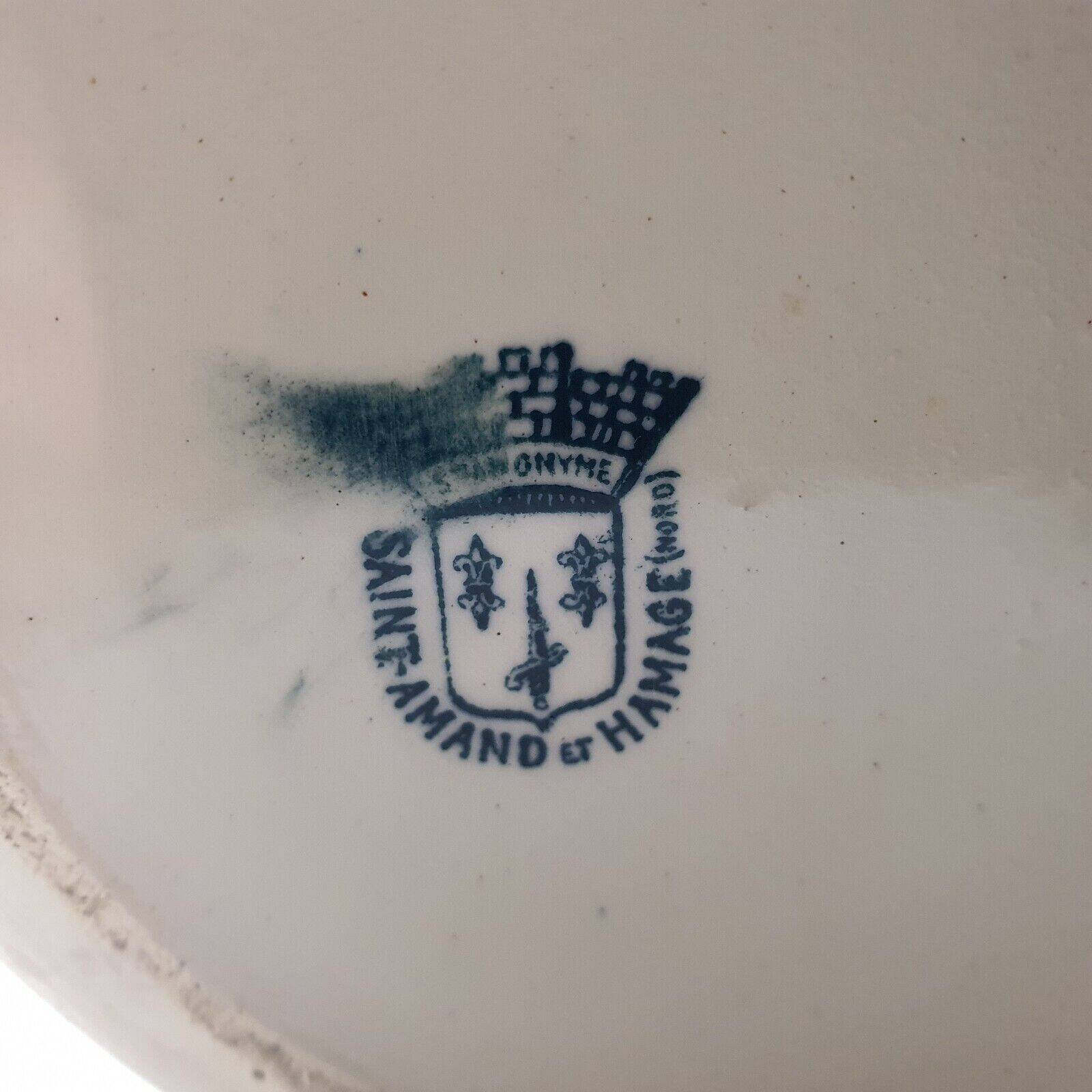 Ancien Grand Broc de Toilette Saint Amand Et Hamage St Anonyme Pivoine Vert