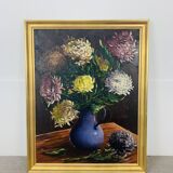 Tableau nature morte bouquet de fleurs, cadre doré