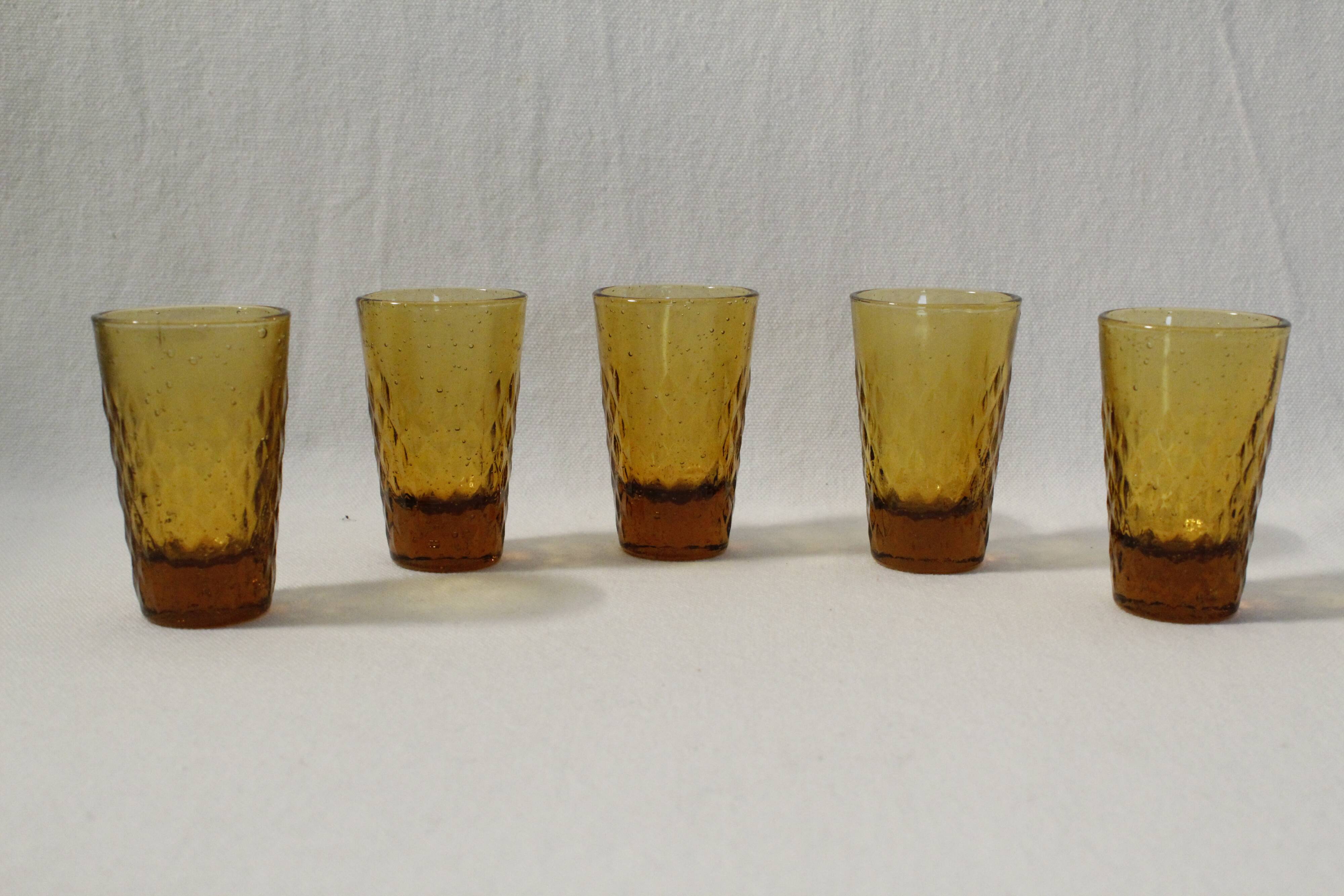 5 vintage amber glass shot glasses