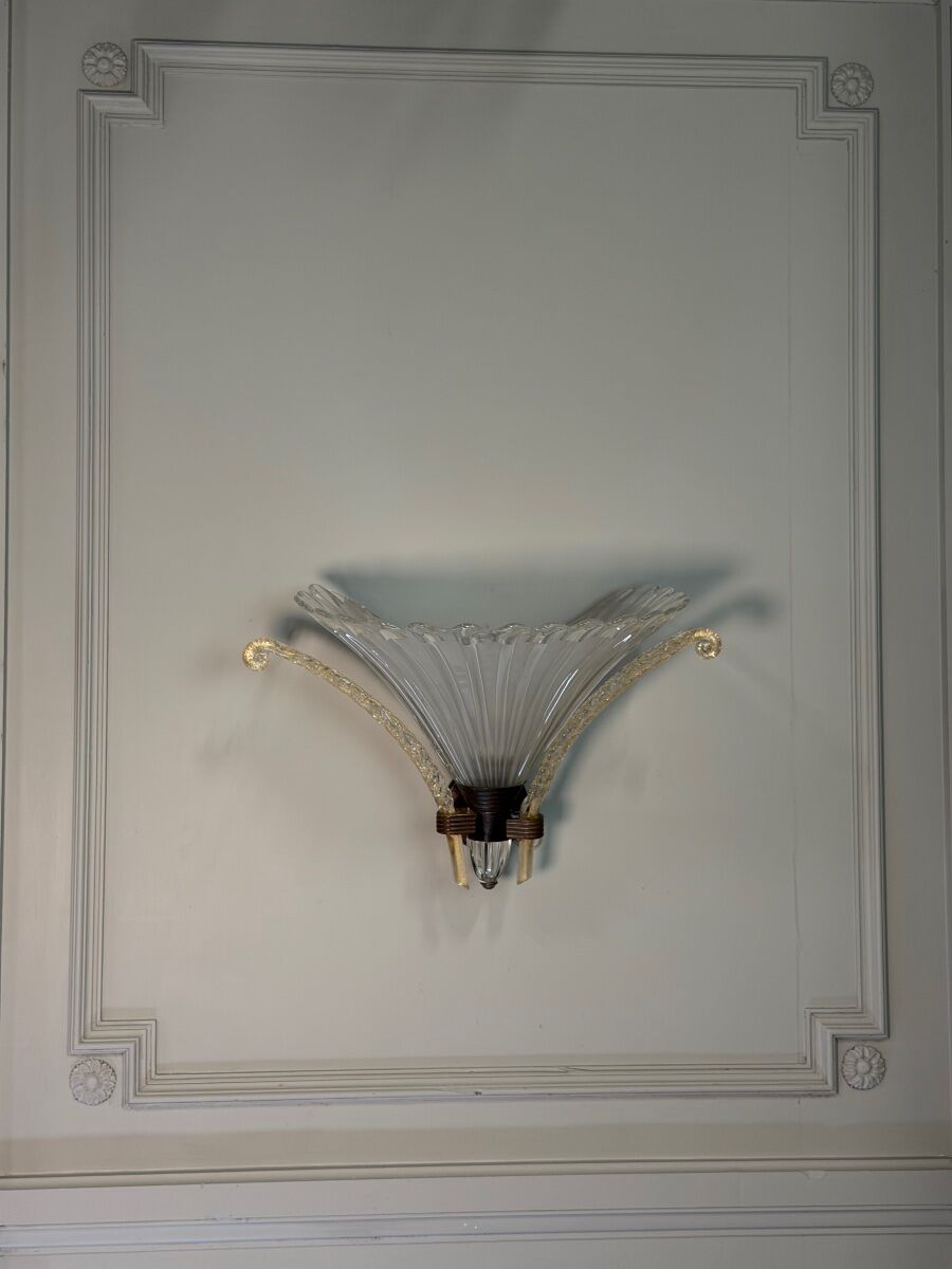 Pair of Venetian wall lights in Murano glass by Seguso, circa 1930.