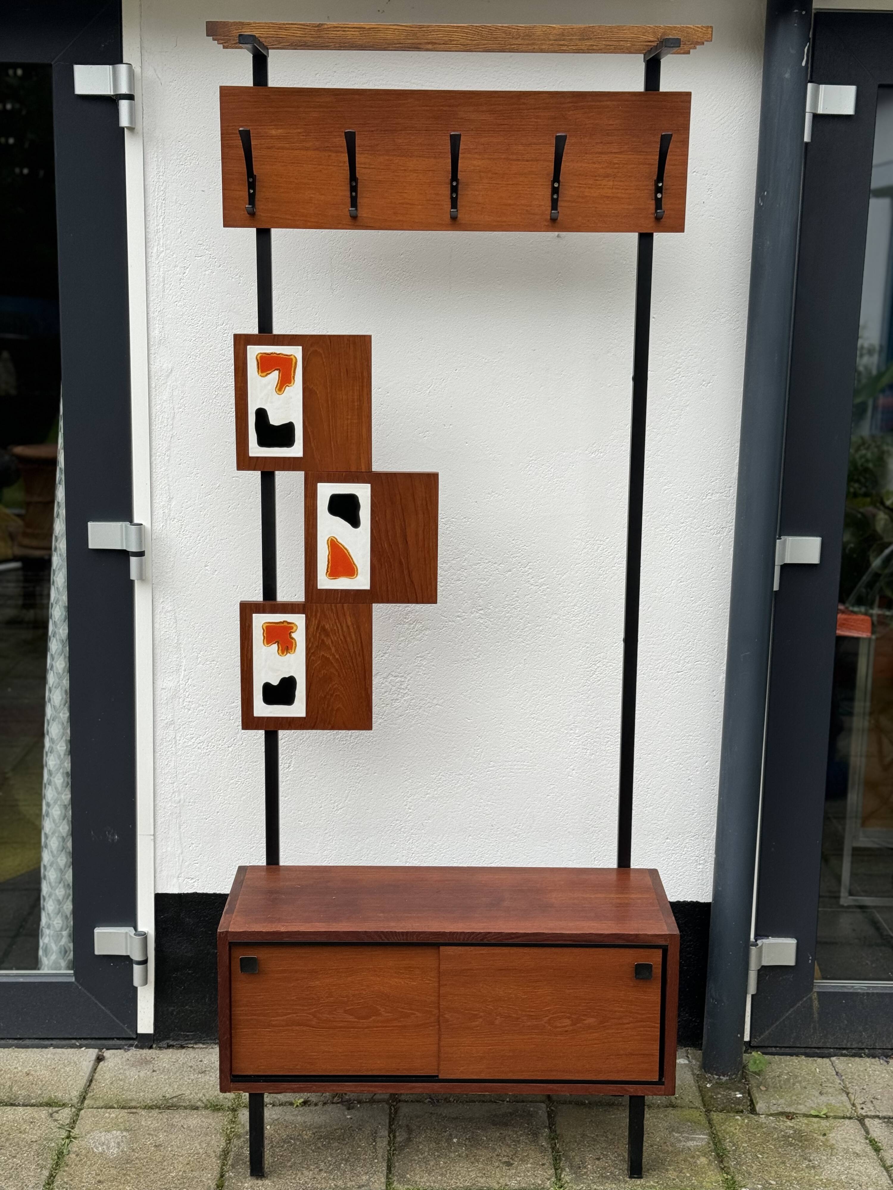 MCM Vintage Teak Coat Rack with Storage Unit