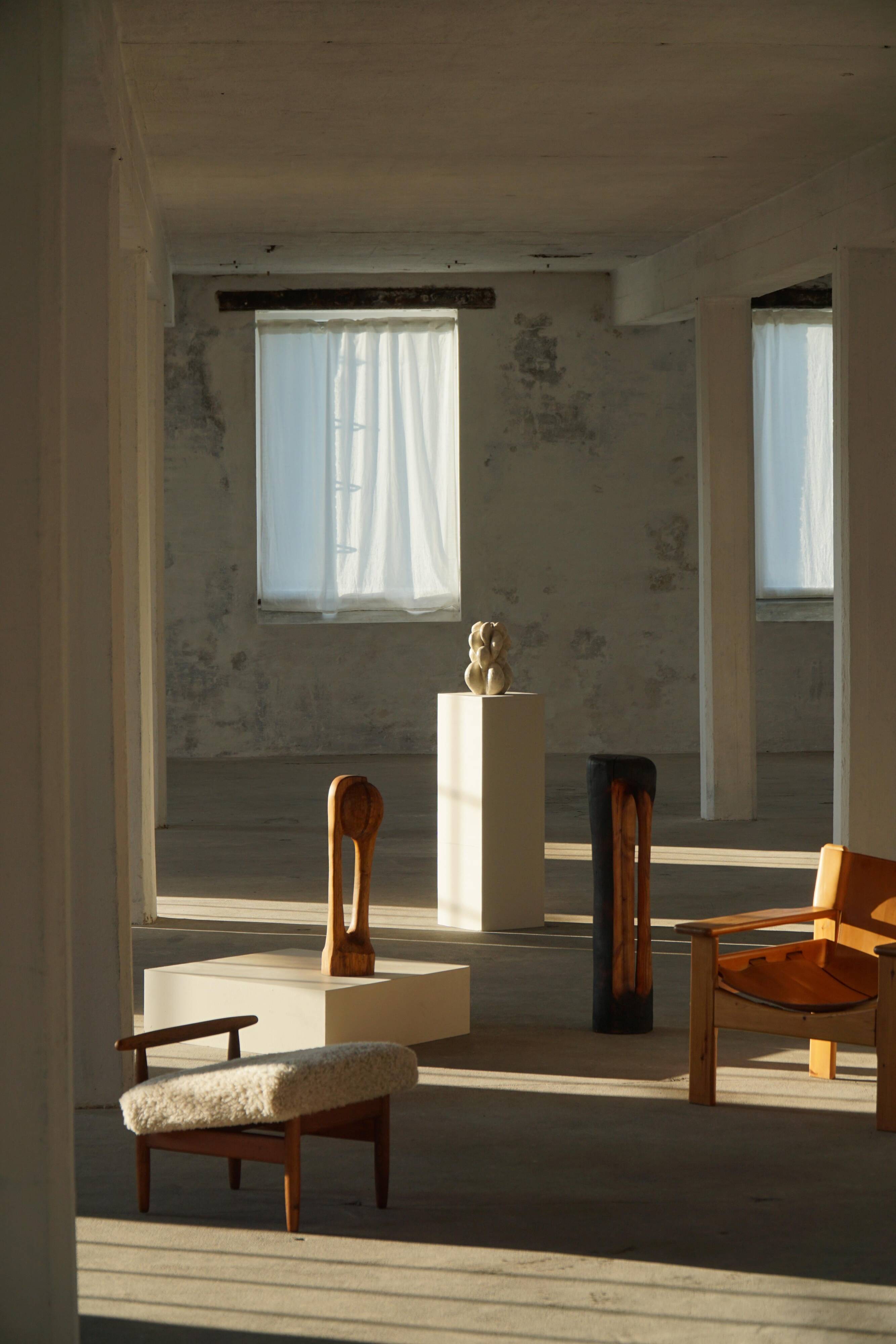Wood sculpture "The Thoughtful One" by Ole Wettergren, Denmark, 1980s