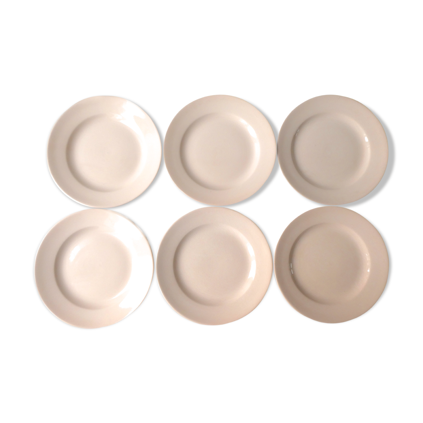 set of 6 plates ceramic pink powder FF France