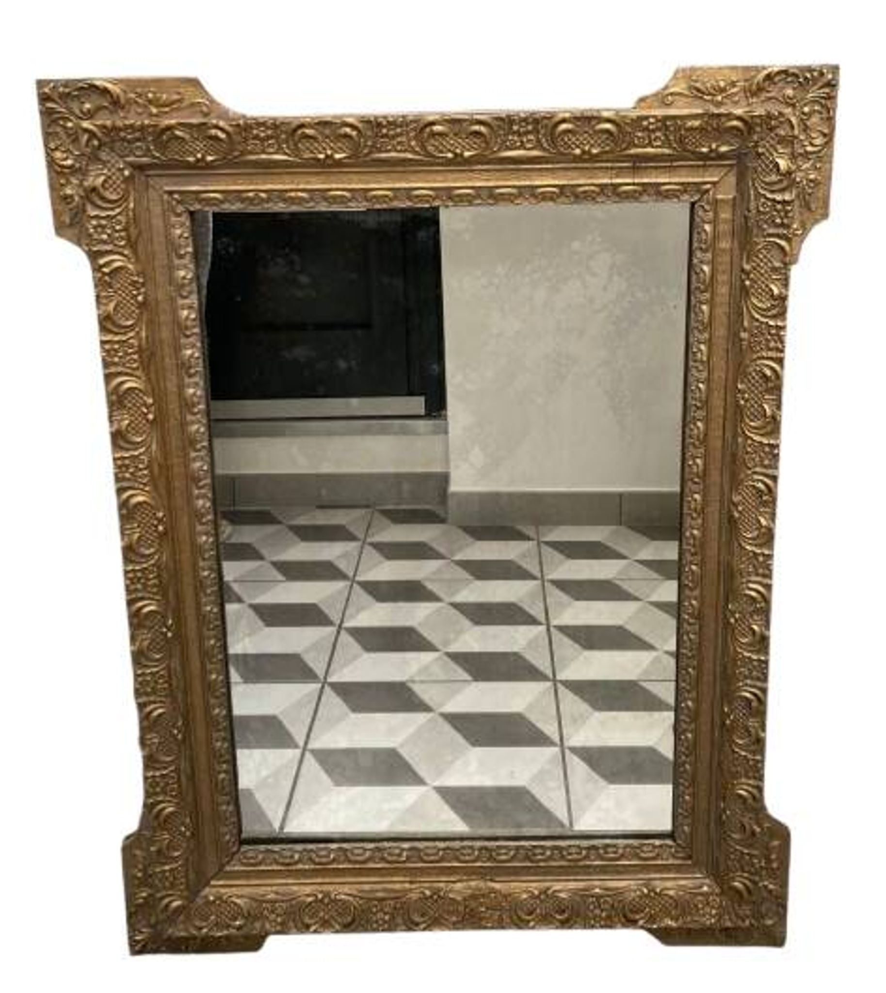 Miroir doré bois et stuc XIXeme 60x88cm