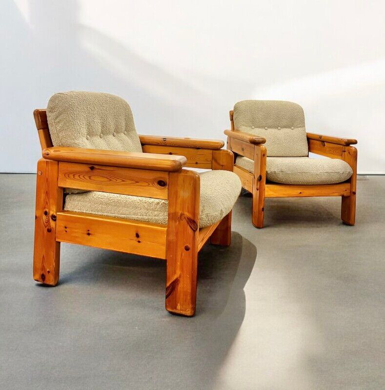 Pair of pine armchairs from the 1970s