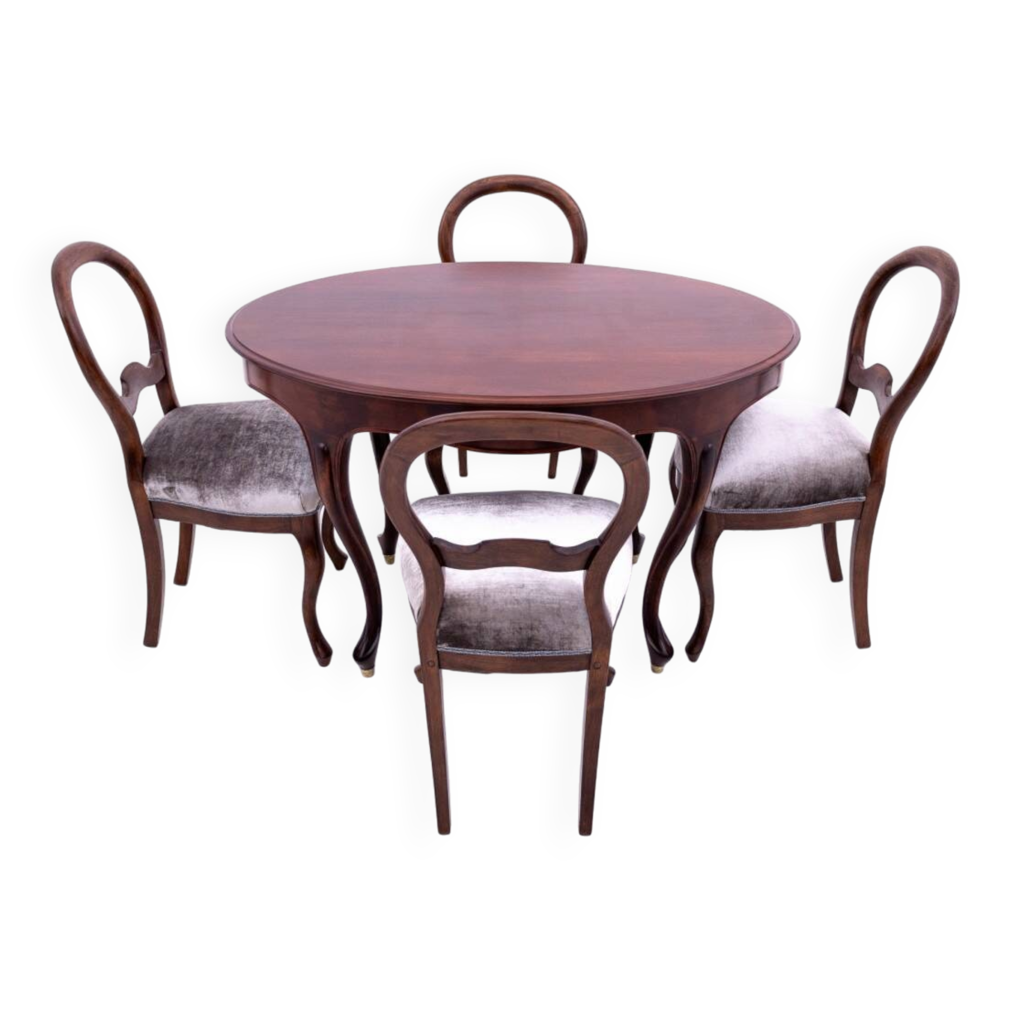 Table et 4 chaises en bois et tissu, Europe du Nord vers 1870