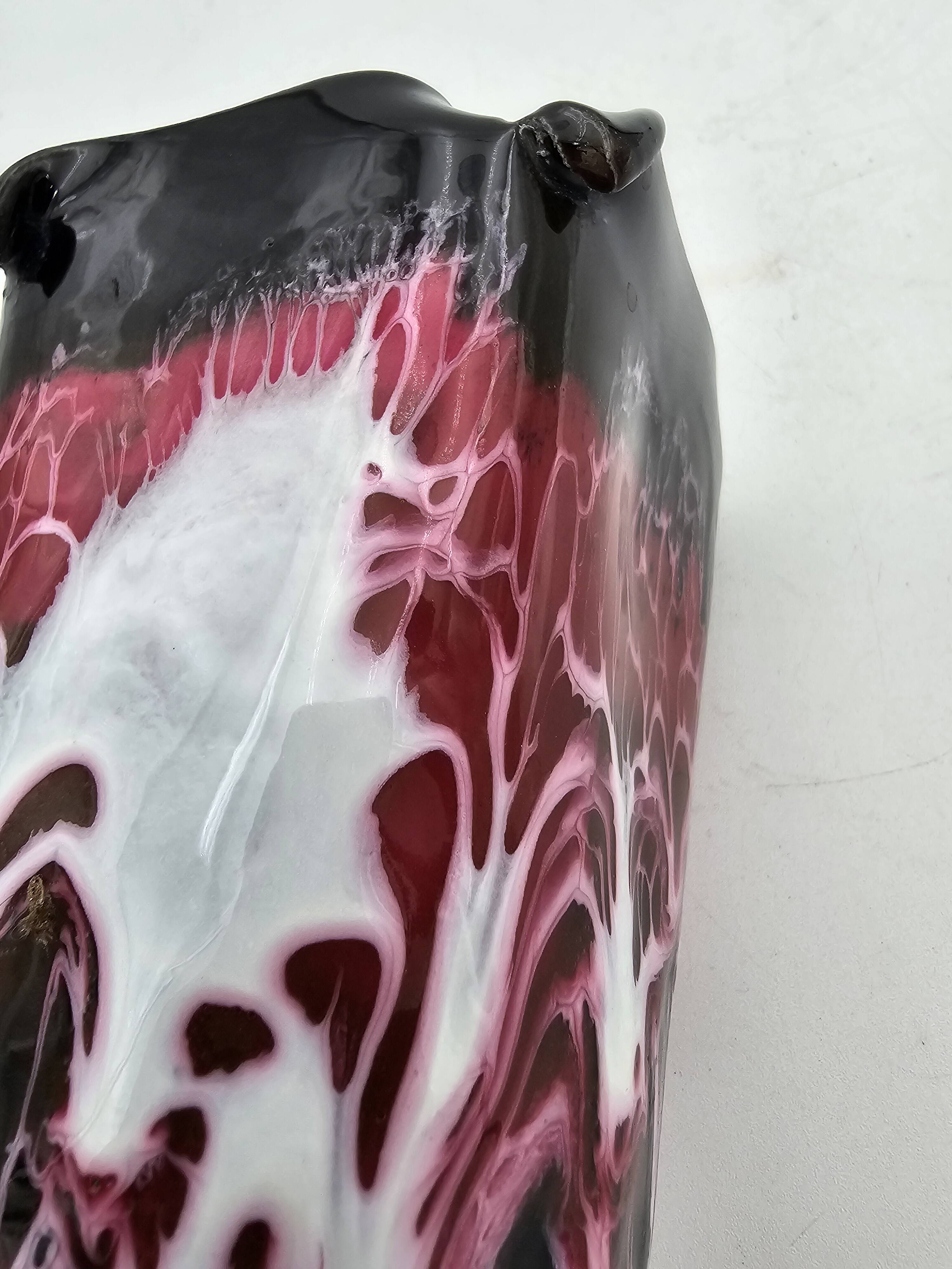 Vintage Vallauris black, pink and white vase