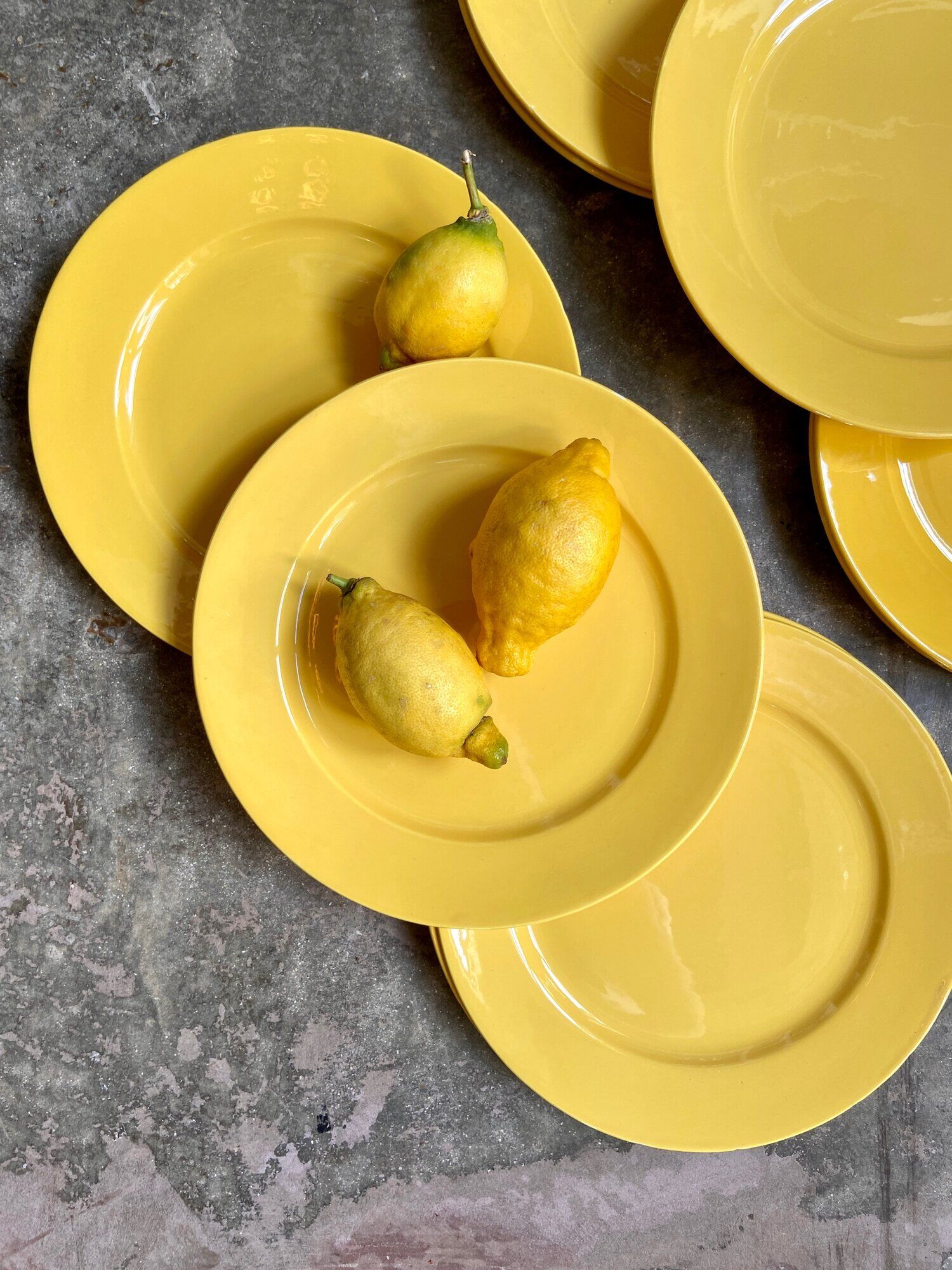 12 yellow earthenware dinner plates