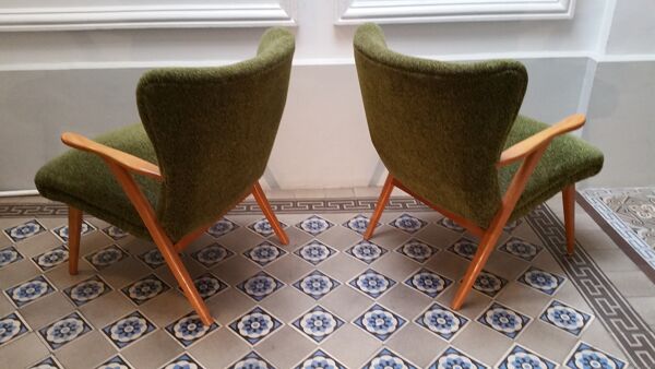 Paire de fauteuils WING Zig Zag cocktail vintage année 50 60