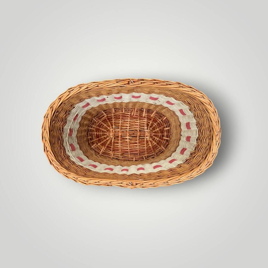 Old basket - wicker basket and woven scoubidou - 1960s