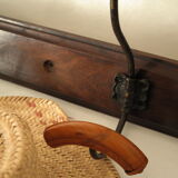Vintage walnut wall-mounted coat rack for school, bistro.