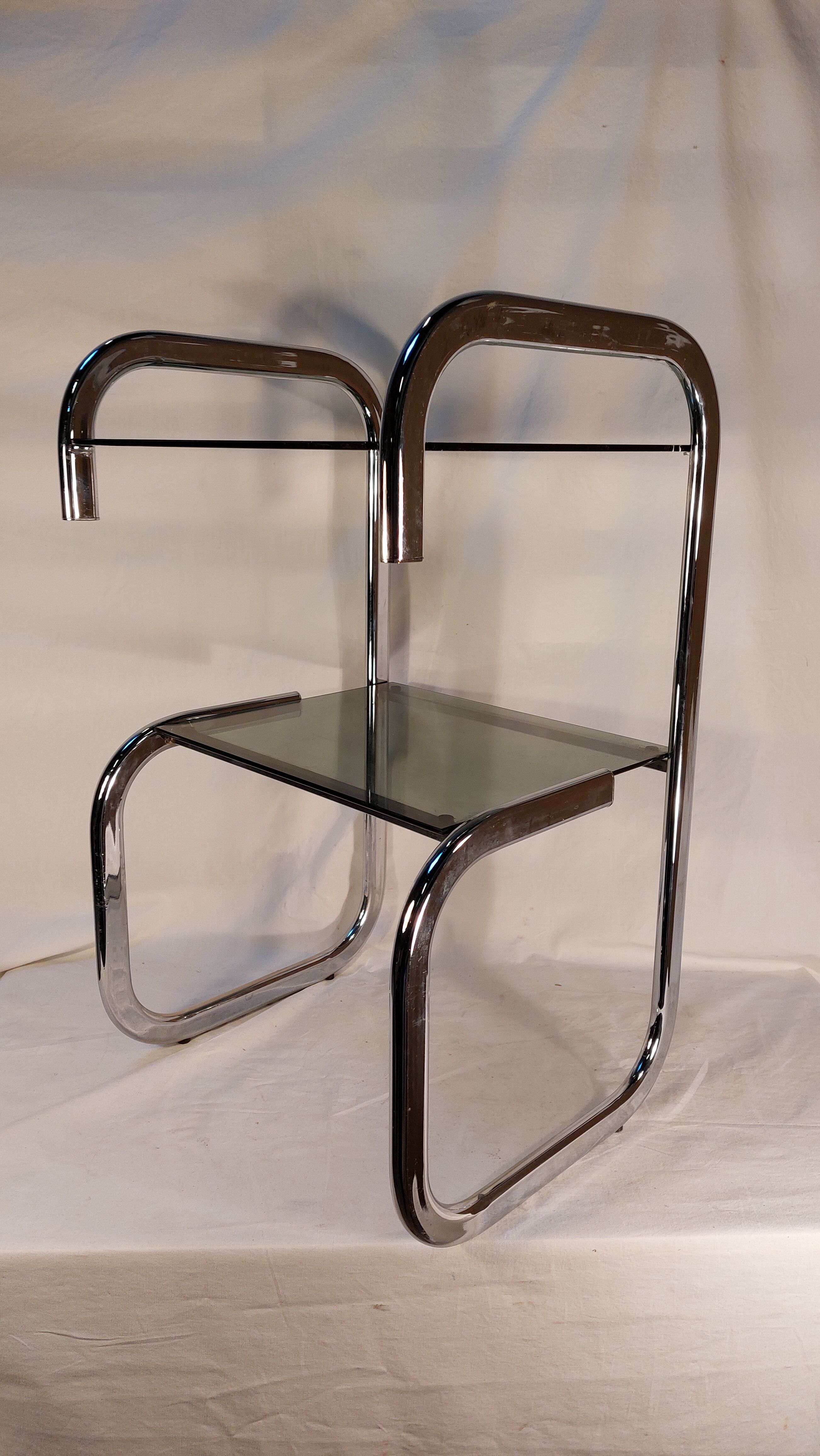 Vintage side table in chrome and smoked glass
