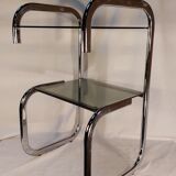 Vintage side table in chrome and smoked glass