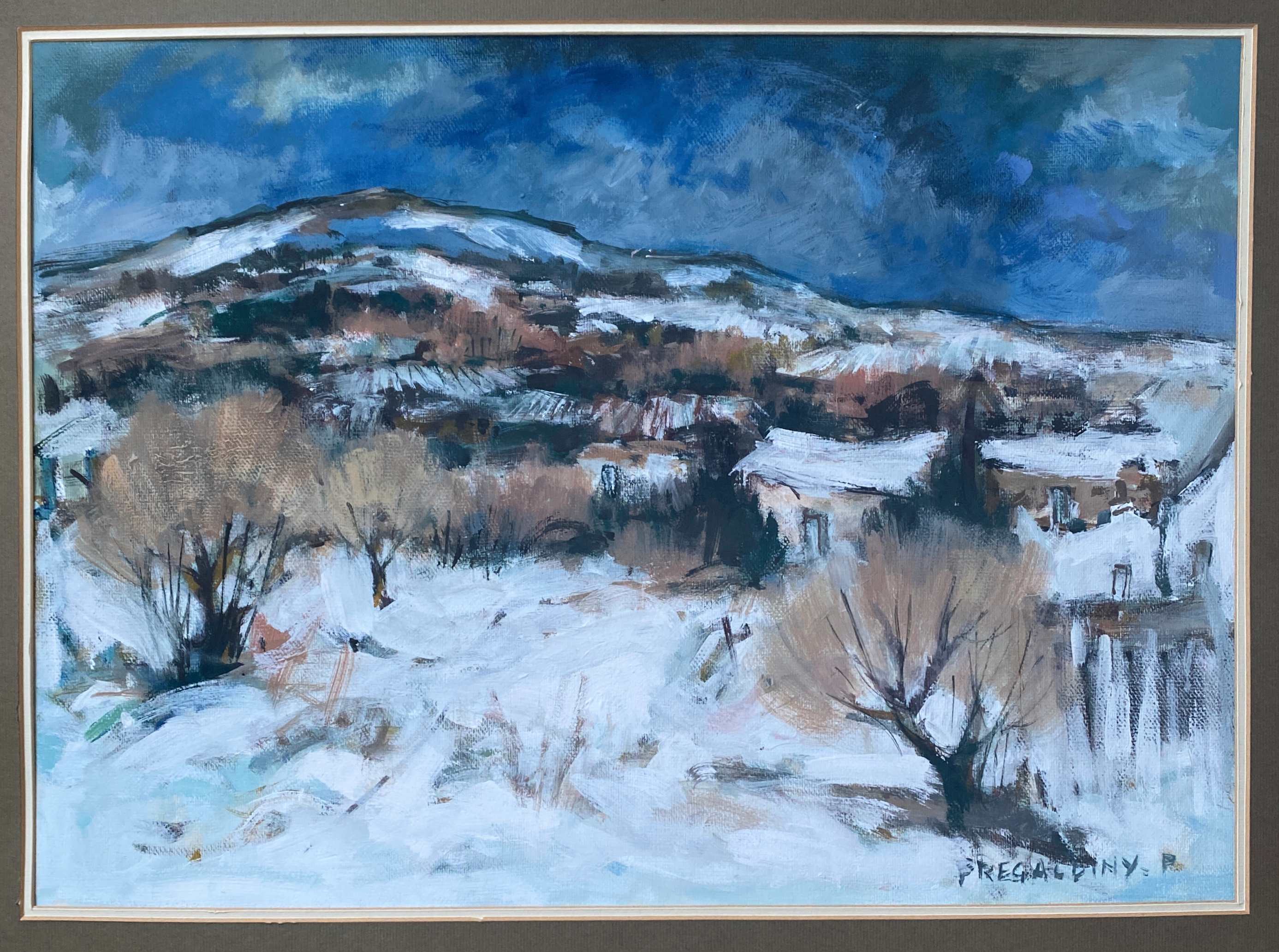 Tableau "paysage de neige" gouache originale par pierre pregaldiny