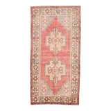 4x8 Red Cream Handmade Oriental Vintage Rug, 117x230Cm