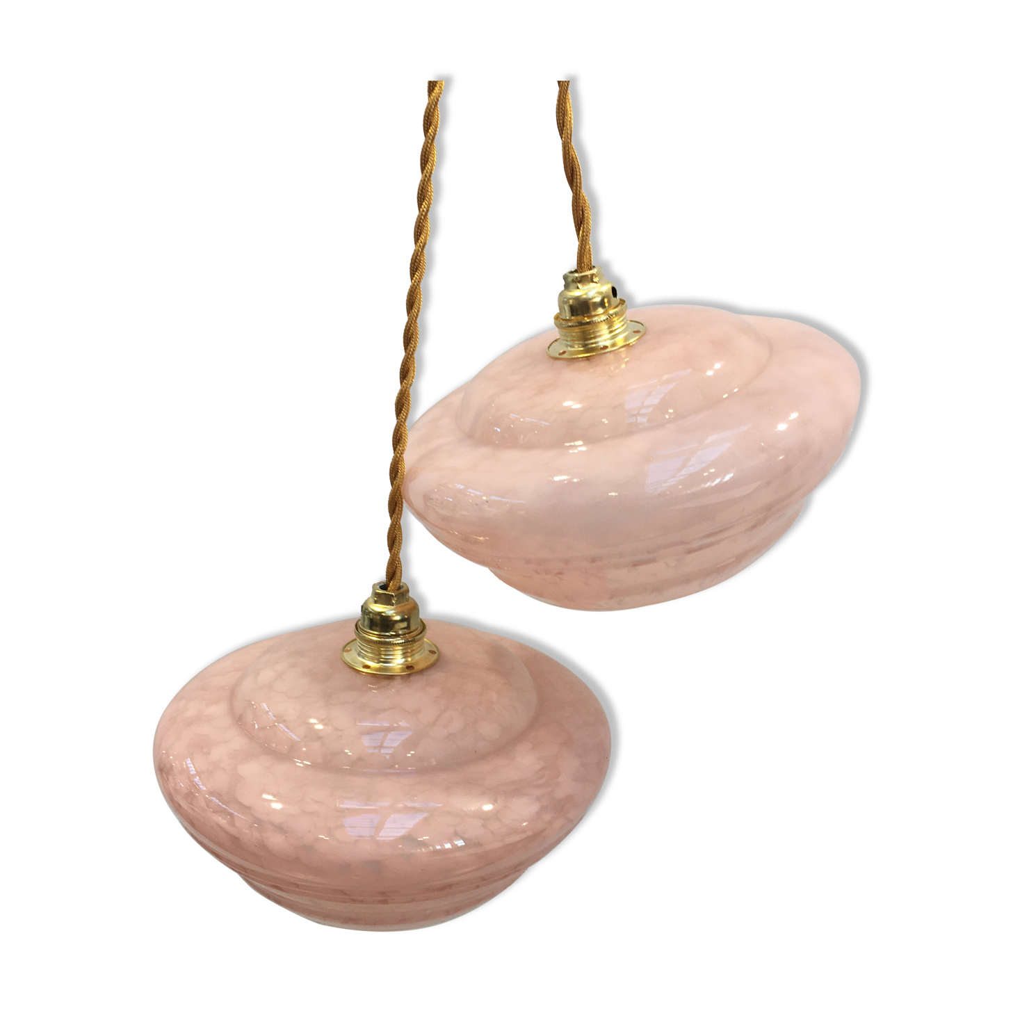 Pair of Art Deco suspensions in pink Clichy glass