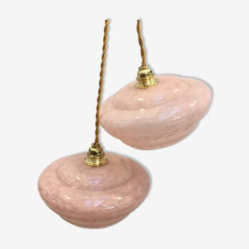 Pair of Art Deco suspensions in pink Clichy glass