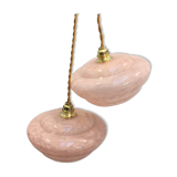 Pair of Art Deco suspensions in pink Clichy glass