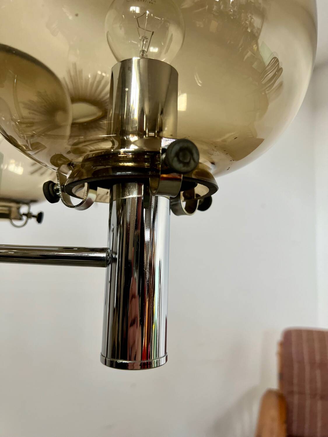 Old 3-light chrome and smoked glass floor lamp Italian design from the 70s vintage