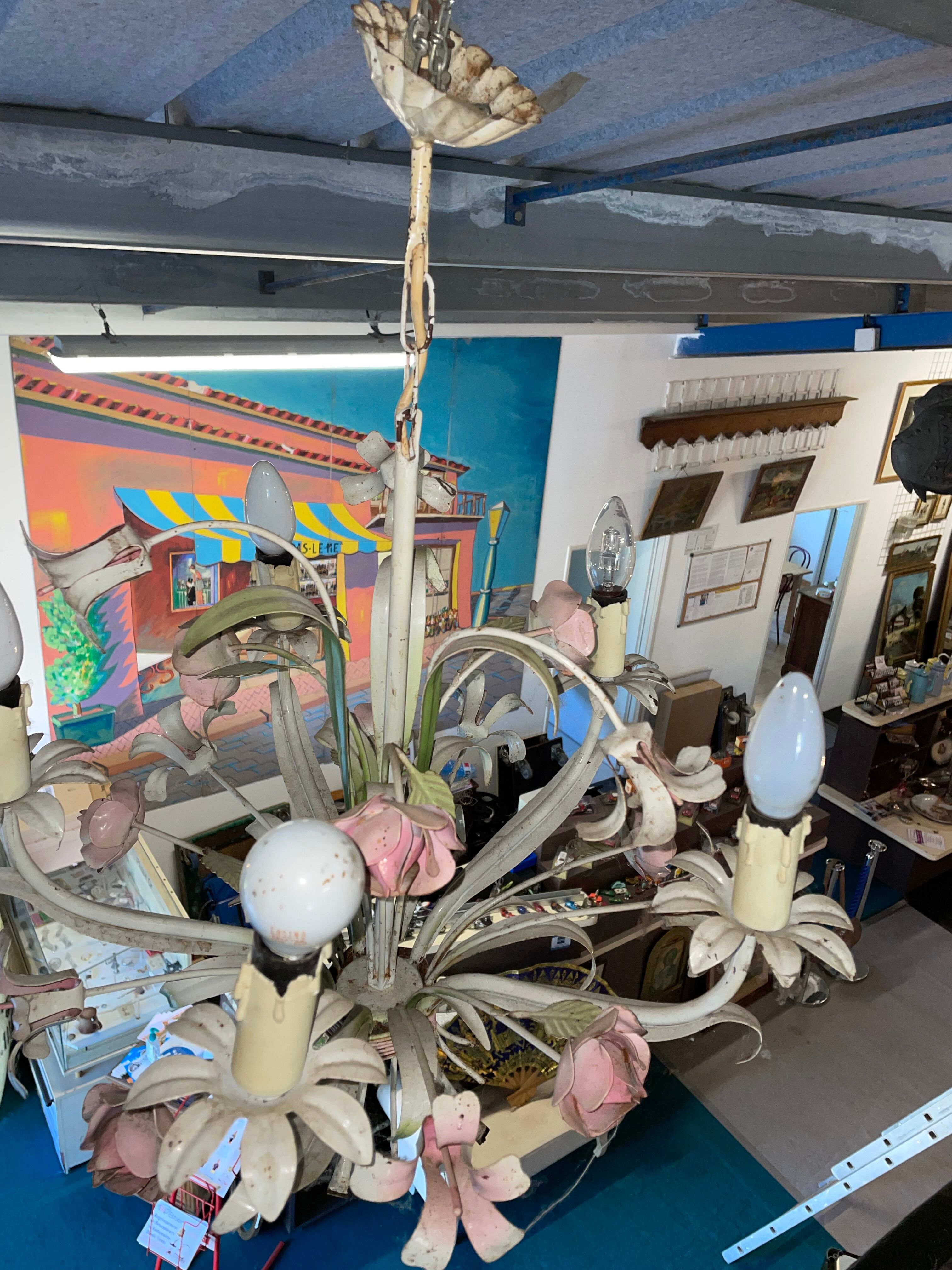 Flower painted metal chandelier