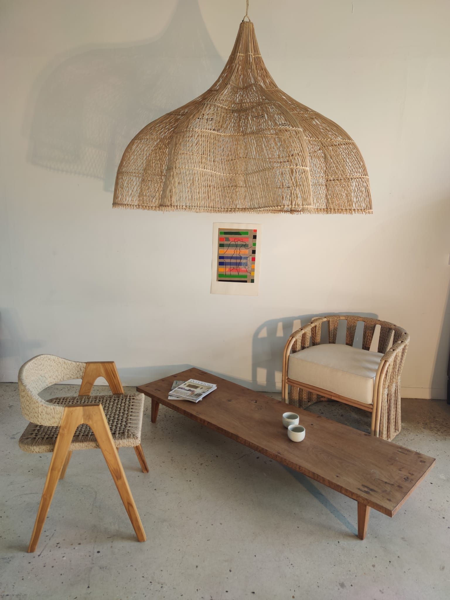 Huge rattan suspension in the shape of a corolla H:1m; D: 1m50