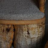 Chaise Brutaliste en Tronc Massif & Assise en Laine D'Agneau, Moderne Du Milieu Du Siècle Suédois, Années 1960