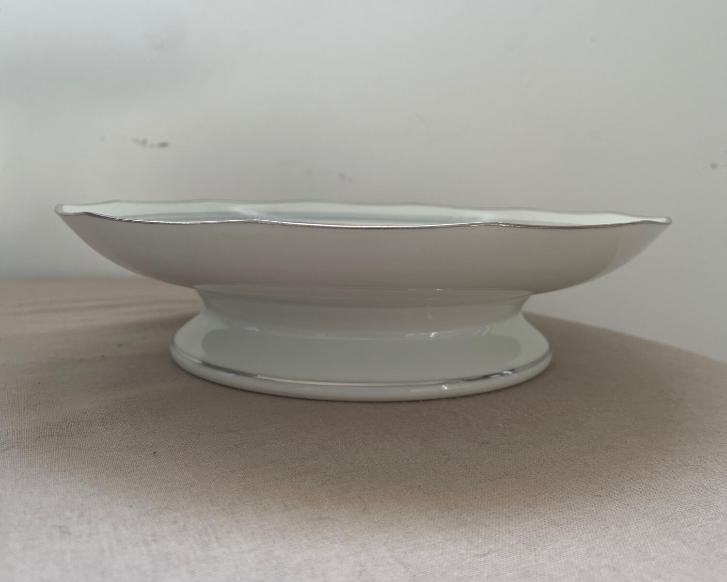 Shallow dish centrepiece French porcelain M&S silver trim