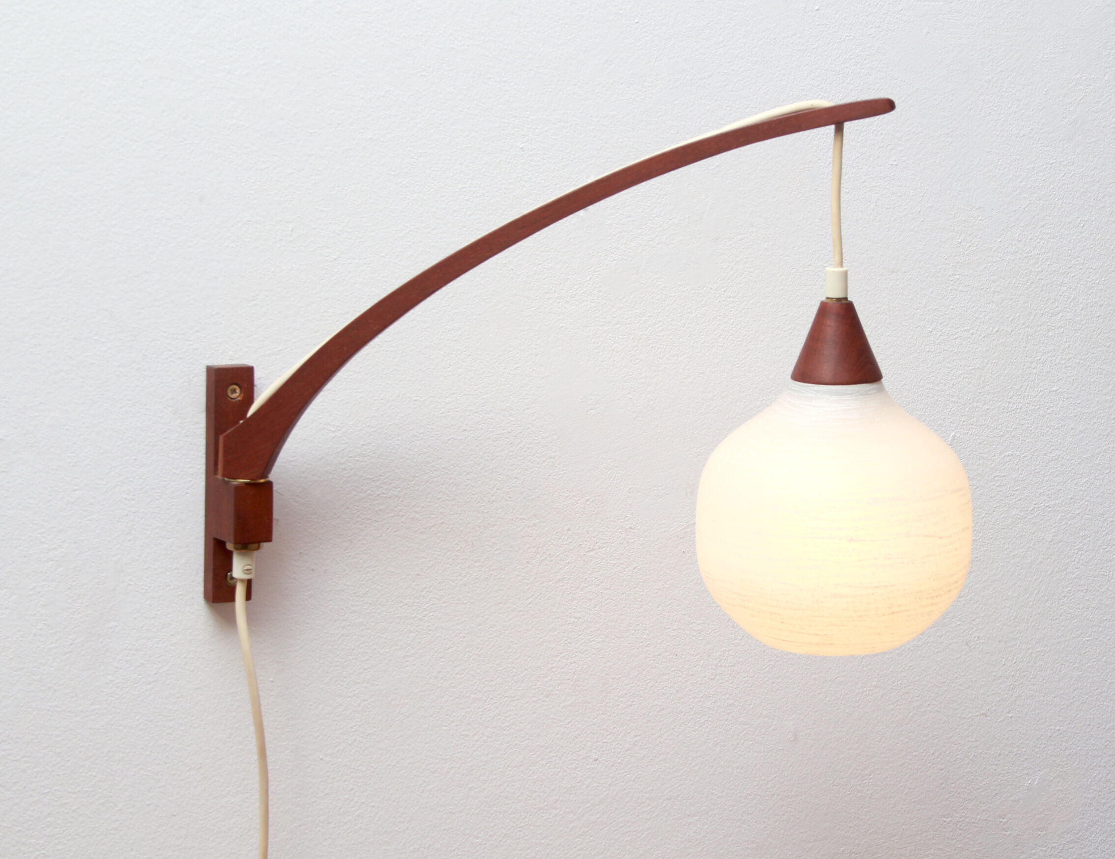 1960s wall lamp in teak and opal glass