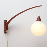 1960s wall lamp in teak and opal glass