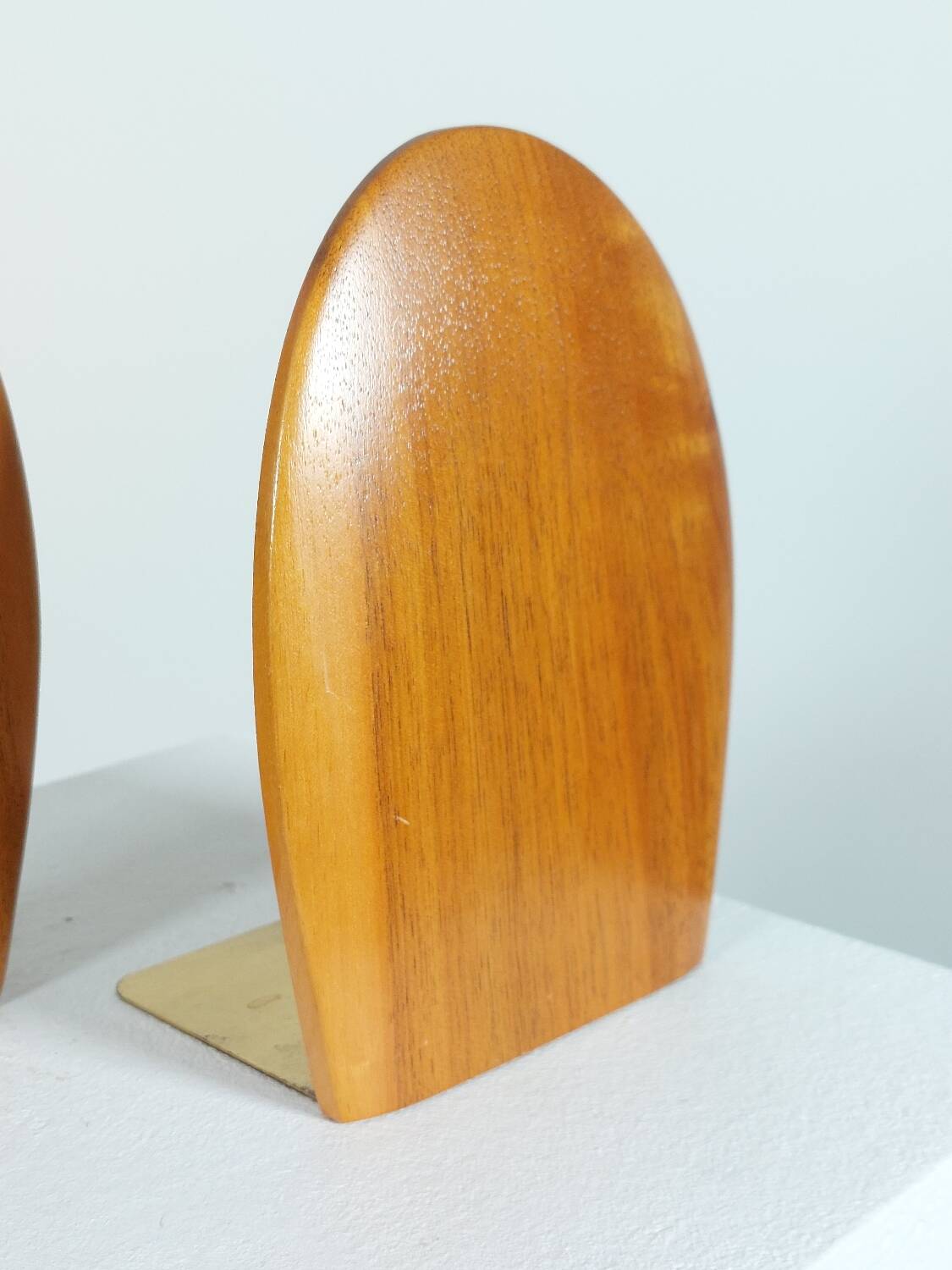 Vintage wooden and brass bookends from the 1950s, Scandinavian style.