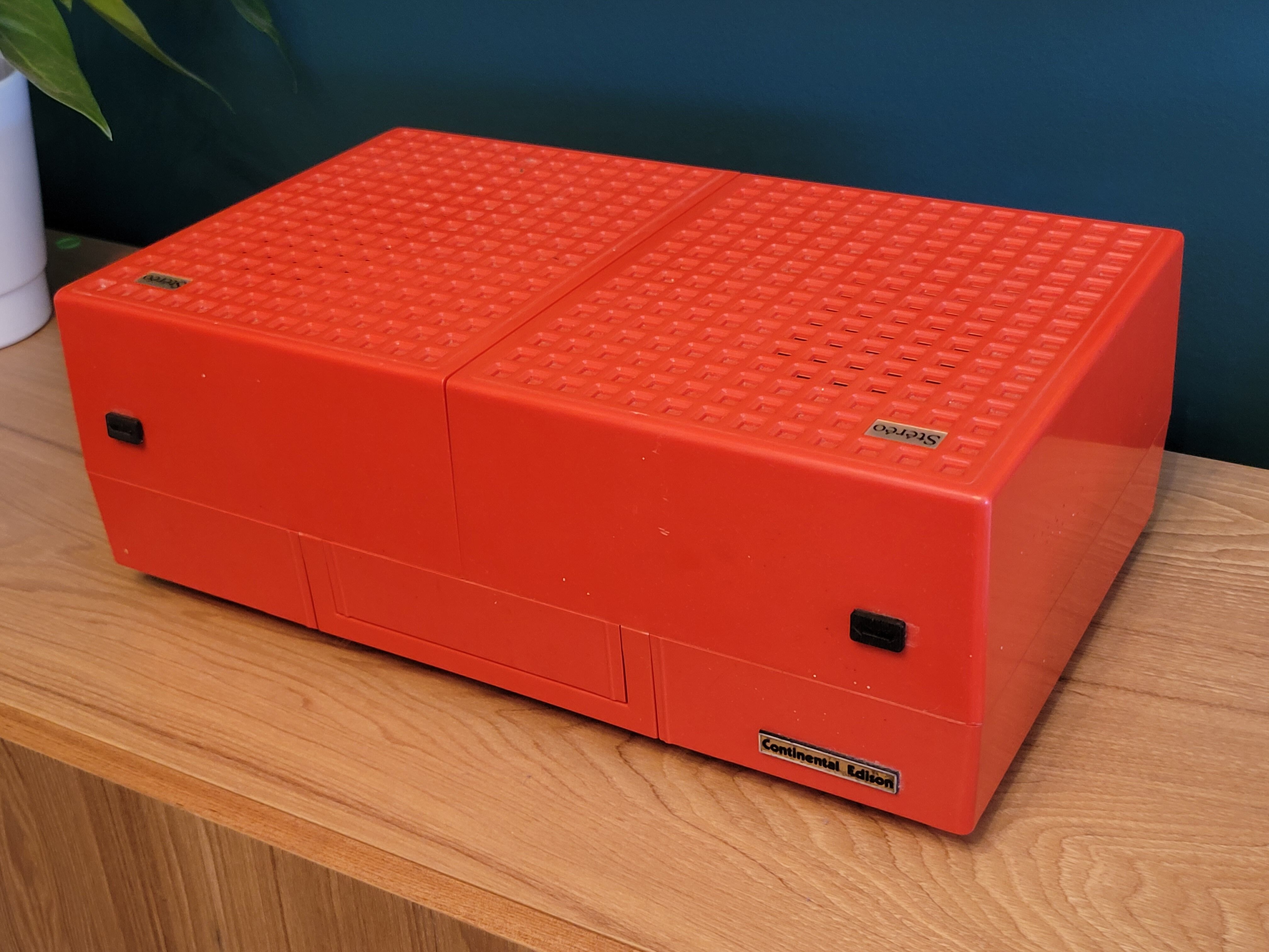 Vintage stereo electrophone record player Continental Edison red orange