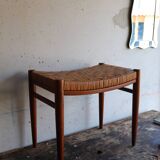 60s stool in teak and braided rush