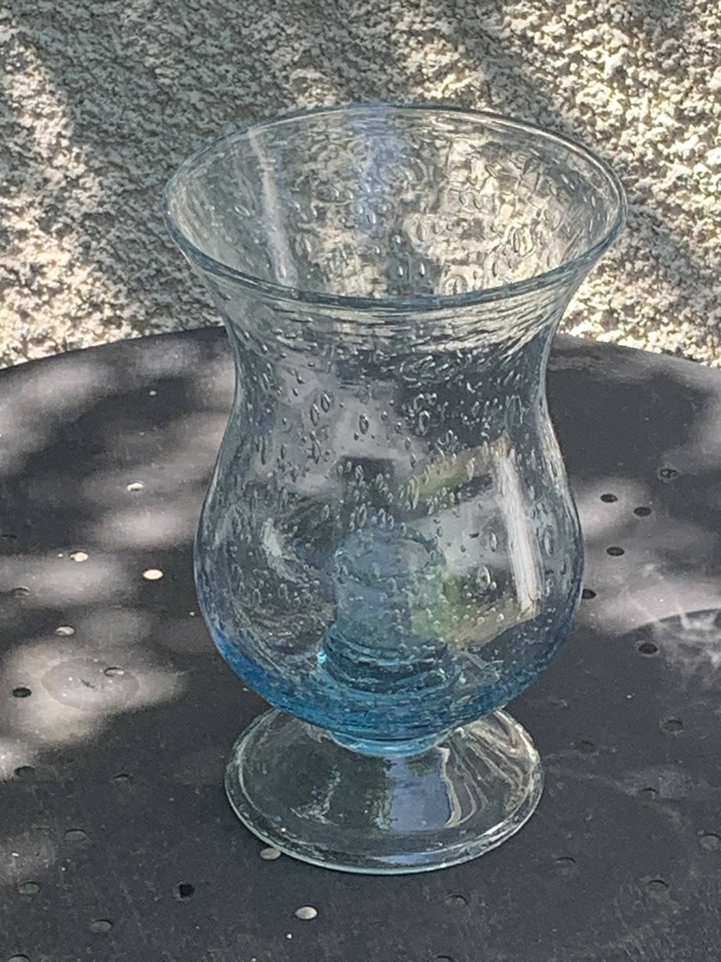 Tealight holder, blown glass candle holder in blue color from Biot glassworks
