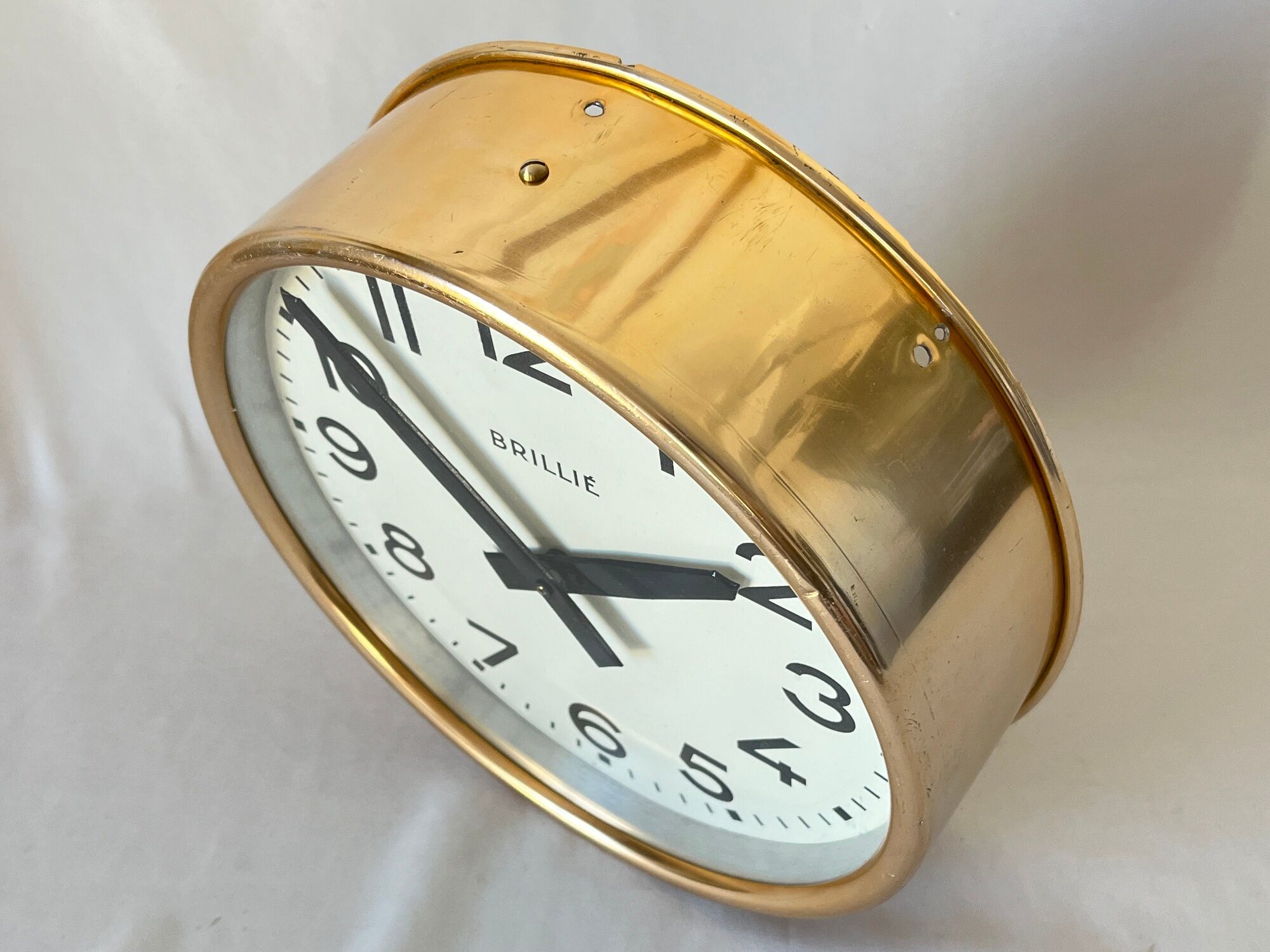 Gilded wall clock Brillié gold industrial pendulum station factory workshop 1960 26 cm